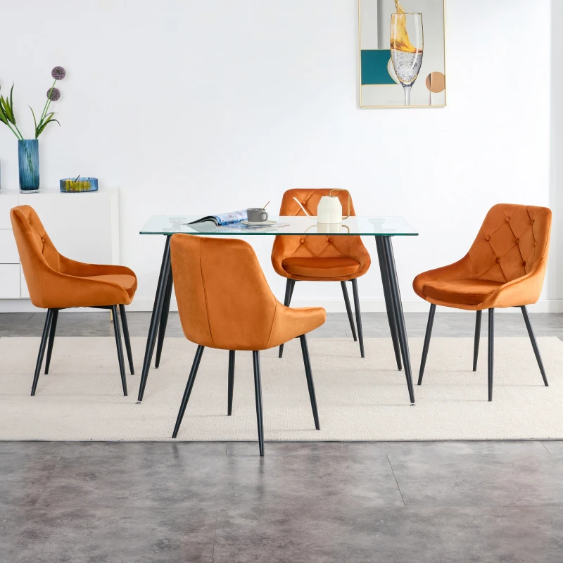 Кухня с Трапезария и Метални крачета Стъклена Маса Комплект с 4 бр. обеденными столове от orange нежната тъкан За хола ресторанная мебели Изображение 0