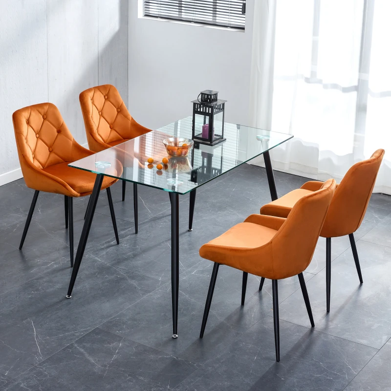 Кухня с Трапезария и Метални крачета Стъклена Маса Комплект с 4 бр. обеденными столове от orange нежната тъкан За хола ресторанная мебели Изображение 1