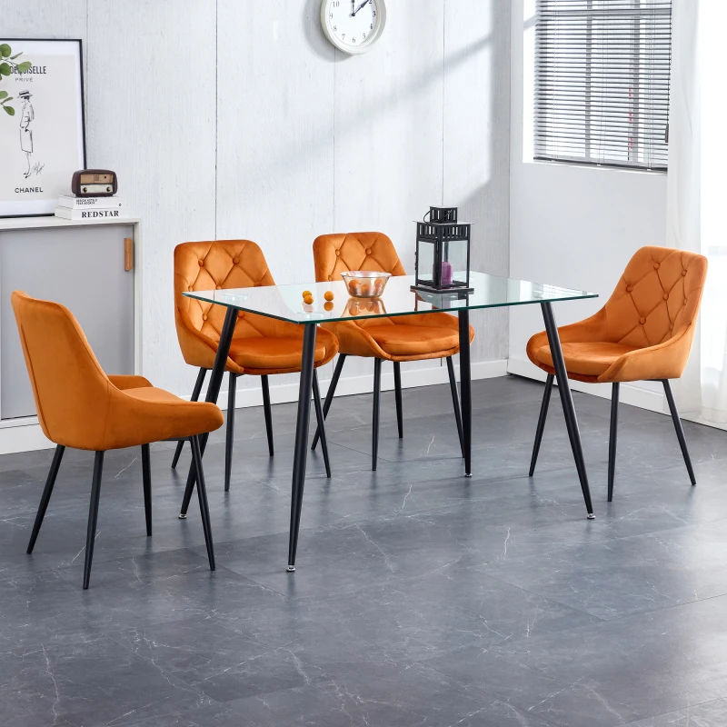 Кухня с Трапезария и Метални крачета Стъклена Маса Комплект с 4 бр. обеденными столове от orange нежната тъкан За хола ресторанная мебели Изображение 2