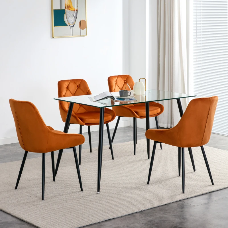 Кухня с Трапезария и Метални крачета Стъклена Маса Комплект с 4 бр. обеденными столове от orange нежната тъкан За хола ресторанная мебели Изображение 3