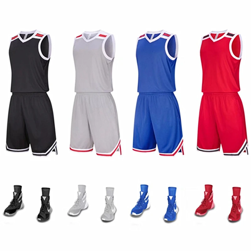 Нови висококачествени комплекти за мъжки баскетбол форми, Спортни облекла, бързо съхнещи младежки баскетболни потници, Спортни костюми за колеж Изображение 0