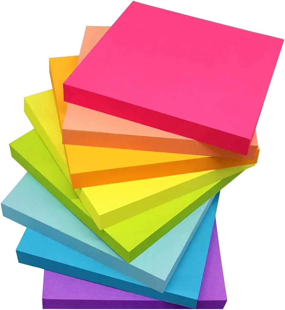 (8 опаковки) Стикери 3x3 инча, ярки цветни самозалепващи бележник, Лесно се поставят за дома, офиса, на лаптопа, 82 лист / бележник Изображение 0