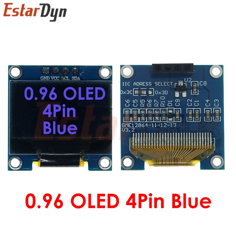 0,96 инчов OLED Модул RoHS 2.54 мм Съединителните клеми IIC I2C За връзка Бяло/синьо 128X64 0,96 