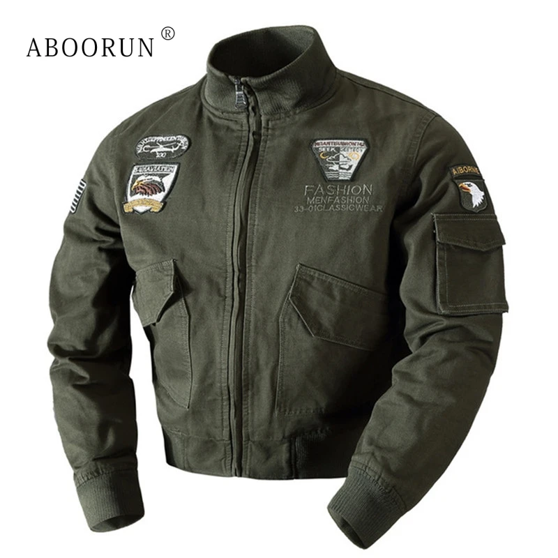 ABOORUN зимни мъжки военно яке, сако-бомберы с бродерия хартата на САЩ, мъжко гъст топло приталенное палто P6044 Изображение 0