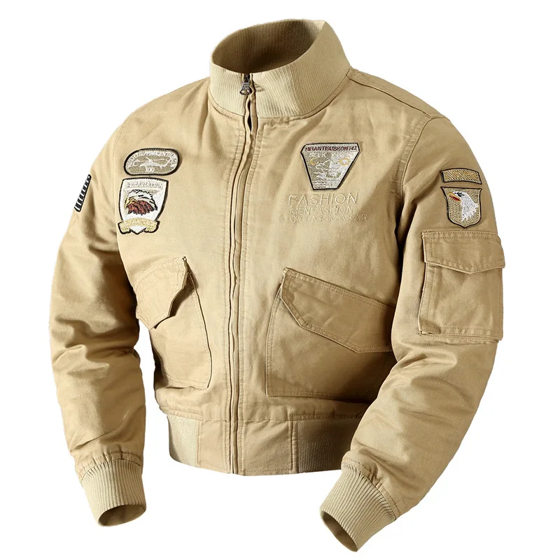 ABOORUN зимни мъжки военно яке, сако-бомберы с бродерия хартата на САЩ, мъжко гъст топло приталенное палто P6044 Изображение 2