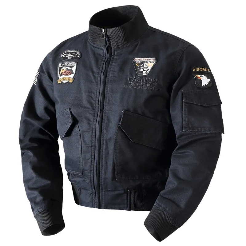 ABOORUN зимни мъжки военно яке, сако-бомберы с бродерия хартата на САЩ, мъжко гъст топло приталенное палто P6044 Изображение 3