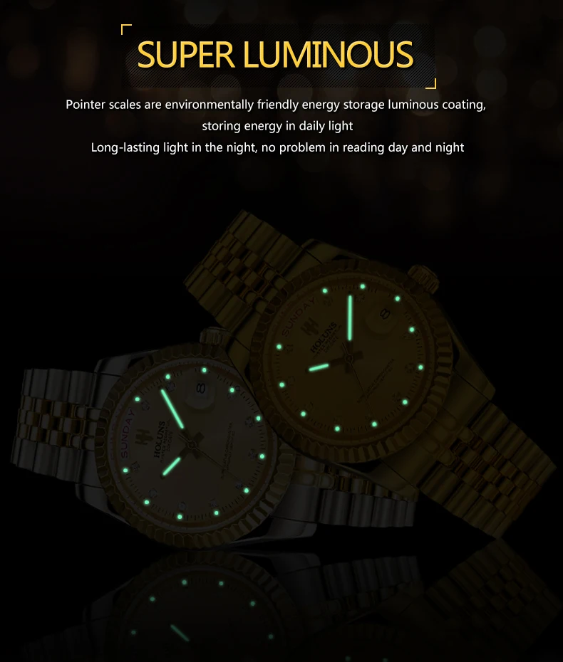 Holuns кварцови часовници за мъже Япония Movt Неръждаема стомана Нови Модни класически часовници Сапфирен кристал светлинен 41 мм водонепроницаемое Изображение 3