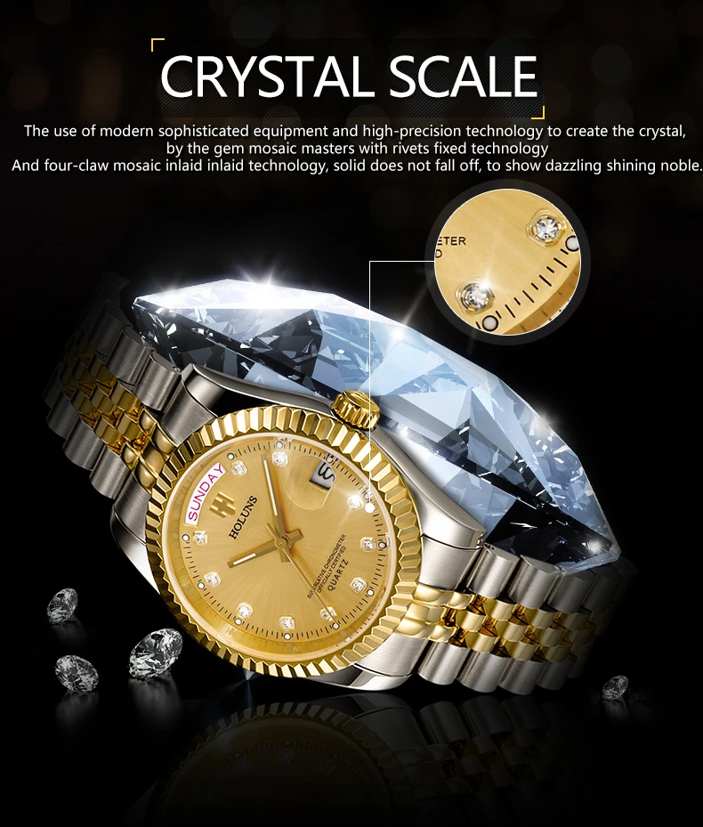Holuns кварцови часовници за мъже Япония Movt Неръждаема стомана Нови Модни класически часовници Сапфирен кристал светлинен 41 мм водонепроницаемое Изображение 5