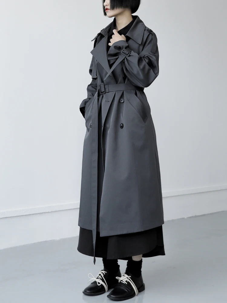 Дамски дълъг ветровка 2023, есен-зима, Ново корейското модно свободно работно палто в стил ретро, дълго ежедневното палто голям размер Изображение 1