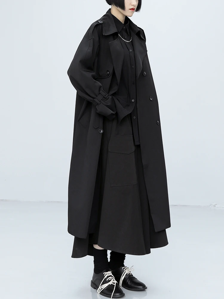 Дамски дълъг ветровка 2023, есен-зима, Ново корейското модно свободно работно палто в стил ретро, дълго ежедневното палто голям размер Изображение 2