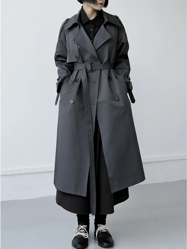 Дамски дълъг ветровка 2023, есен-зима, Ново корейското модно свободно работно палто в стил ретро, дълго ежедневното палто голям размер Изображение 5
