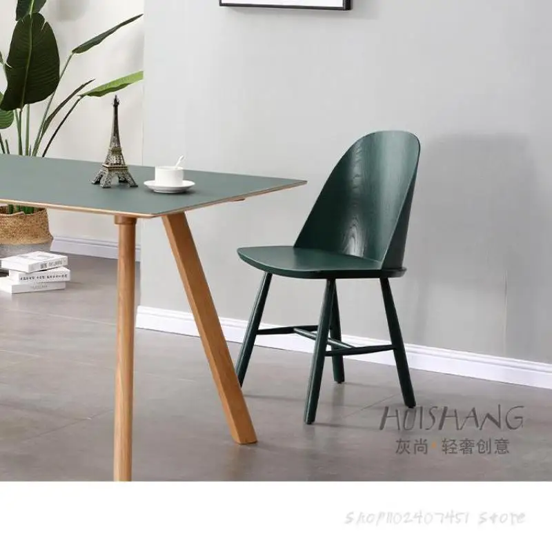 Трапезария стол от масивно дърво в скандинавски стил, просто дизайнерска домашна облегалка, креативна хол, магазин за чай с мляко, ресторант, кафе стол-с мека кожена чанта Изображение 0