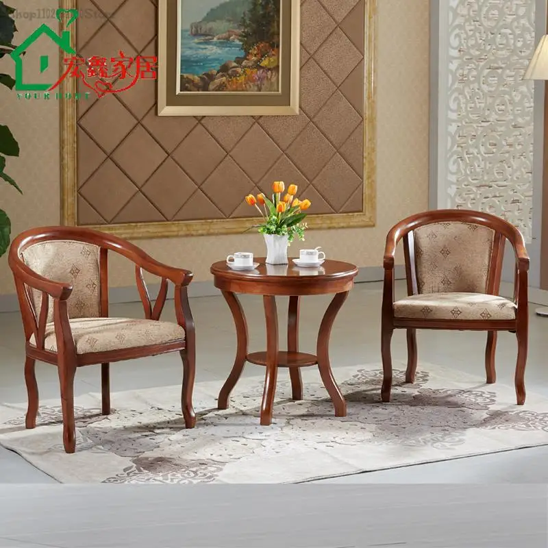 Стол за хотелски стаи, чаен маса, комплект от три нови китайски маси и столове от масивно дърво, спалня, балкон, единична кръг стол за почивка Изображение 4