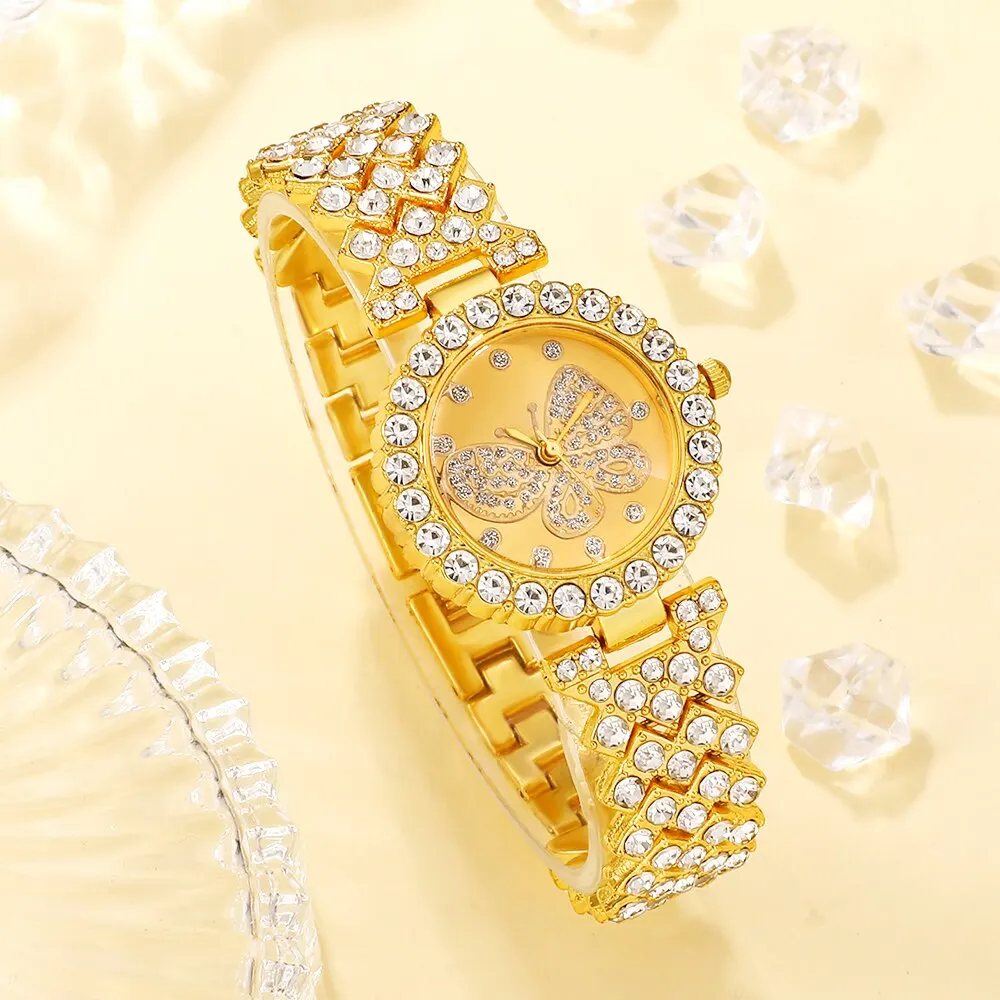 Дамски часовник с папийонка и циферблат, фирмен дизайн, дамски часовници с метална гривната, кварцов с луксозни модни часовници с диаманти Изображение 1