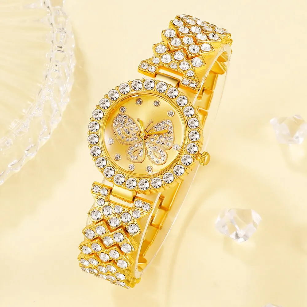 Дамски часовник с папийонка и циферблат, фирмен дизайн, дамски часовници с метална гривната, кварцов с луксозни модни часовници с диаманти Изображение 3