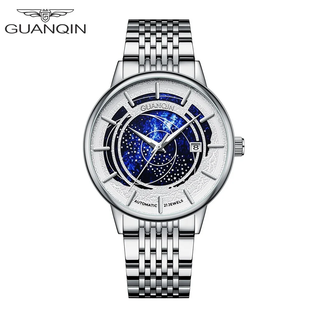 GUANQIN мъжки стоманени автоматично ръчен часовник със звездна циферблат 21 скъпоценен камък Механични часови мъжки модерен часовник с светящимся стъкло водоустойчив покритие Изображение 1