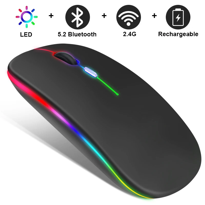 Безжична мишка RGB Акумулаторни Bluetooth-мишка Безжична компютърна ергономична детска мишката Mause с led подсветка за преносими КОМПЮТРИ Изображение 0
