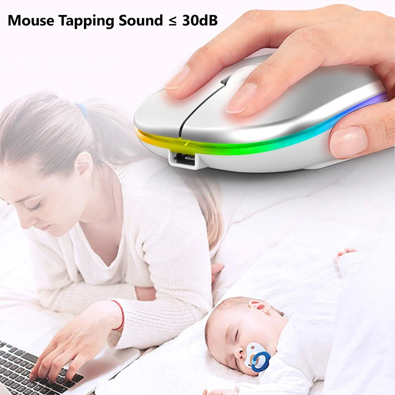 Безжична мишка RGB Акумулаторни Bluetooth-мишка Безжична компютърна ергономична детска мишката Mause с led подсветка за преносими КОМПЮТРИ Изображение 2