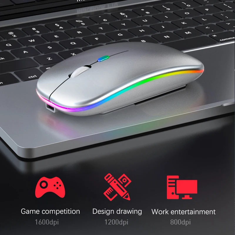 Безжична мишка RGB Акумулаторни Bluetooth-мишка Безжична компютърна ергономична детска мишката Mause с led подсветка за преносими КОМПЮТРИ Изображение 4