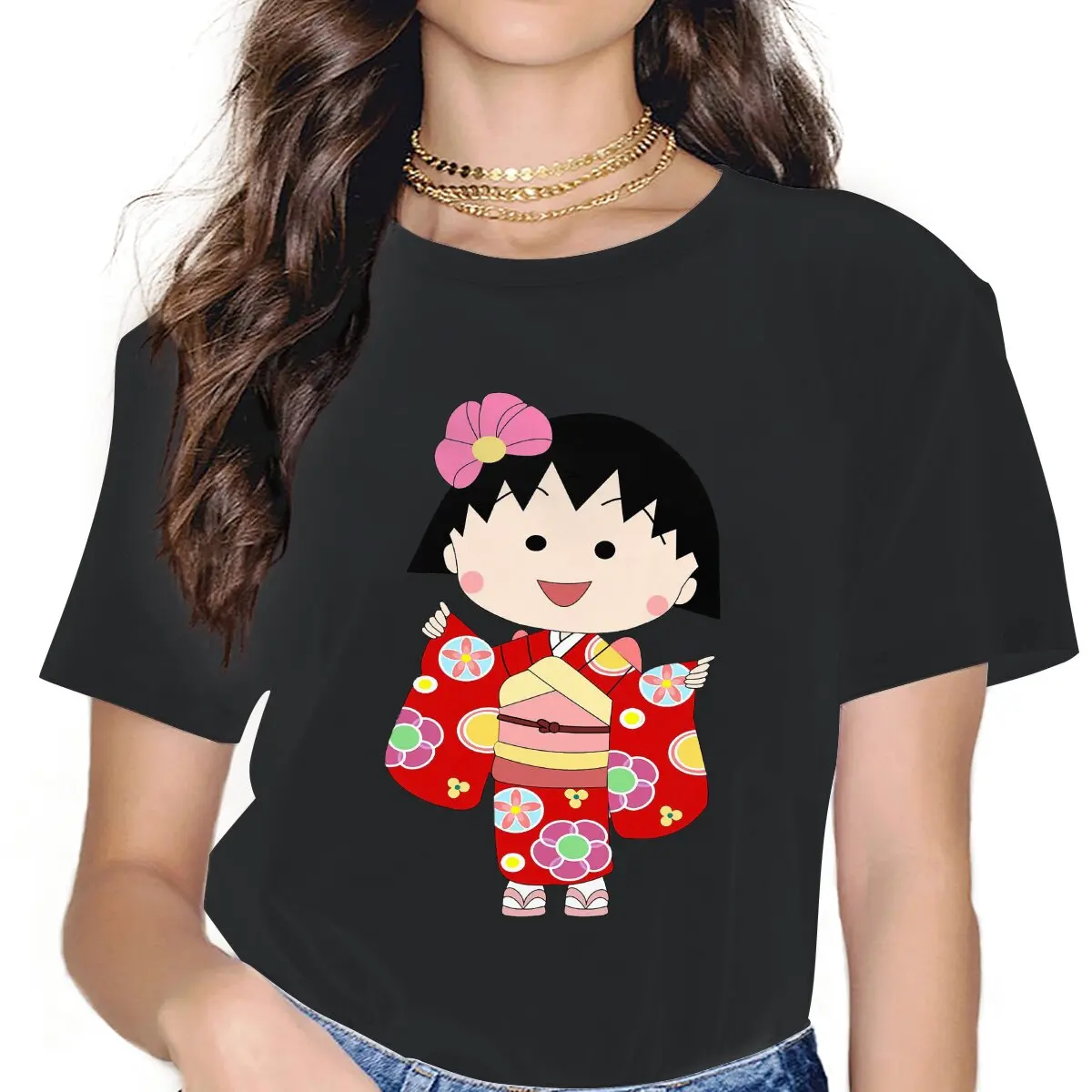 С женствени ризи-кимоно Chibi Маруко Чан, тениска сладък момиче, кавайные реколта дамски блузи Изображение 0