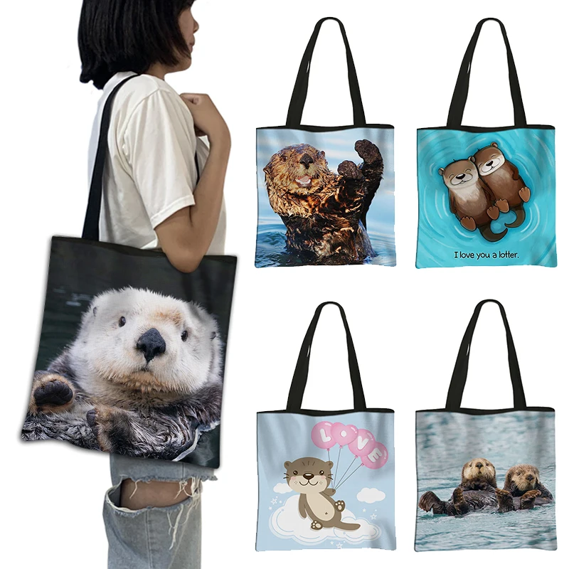 Скъпа чанта за пазаруване с принтом морски видри, дамски чанти-лотария за почивка, ежедневни кавайная чанта с животни, чанти през рамо с голям капацитет, подарък Изображение 0