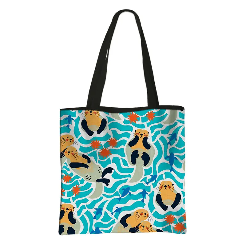 Скъпа чанта за пазаруване с принтом морски видри, дамски чанти-лотария за почивка, ежедневни кавайная чанта с животни, чанти през рамо с голям капацитет, подарък Изображение 1