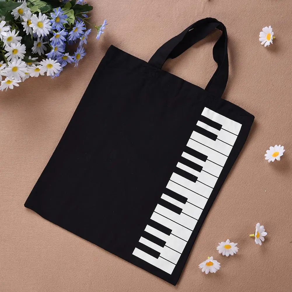 Преносима чанта за ноти от памук и лен, музикални чанта с изображение на клавиатурата, чанти за музикални инструменти, чанти за пазаруване 33x30 см Изображение 1