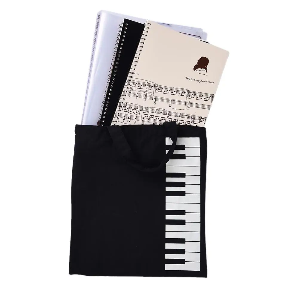Преносима чанта за ноти от памук и лен, музикални чанта с изображение на клавиатурата, чанти за музикални инструменти, чанти за пазаруване 33x30 см Изображение 2