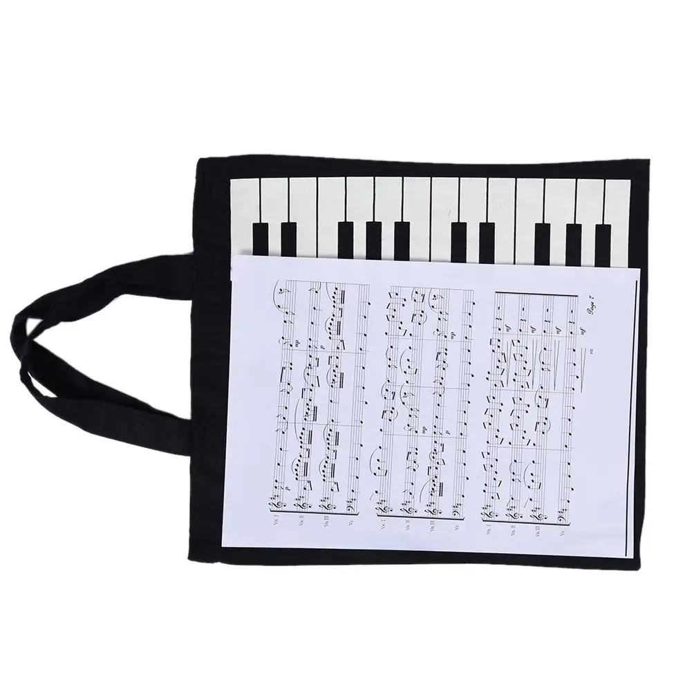Преносима чанта за ноти от памук и лен, музикални чанта с изображение на клавиатурата, чанти за музикални инструменти, чанти за пазаруване 33x30 см Изображение 3