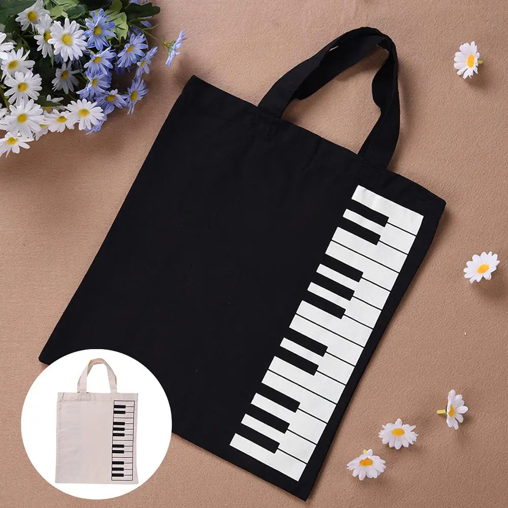Преносима чанта за ноти от памук и лен, музикални чанта с изображение на клавиатурата, чанти за музикални инструменти, чанти за пазаруване 33x30 см Изображение 4
