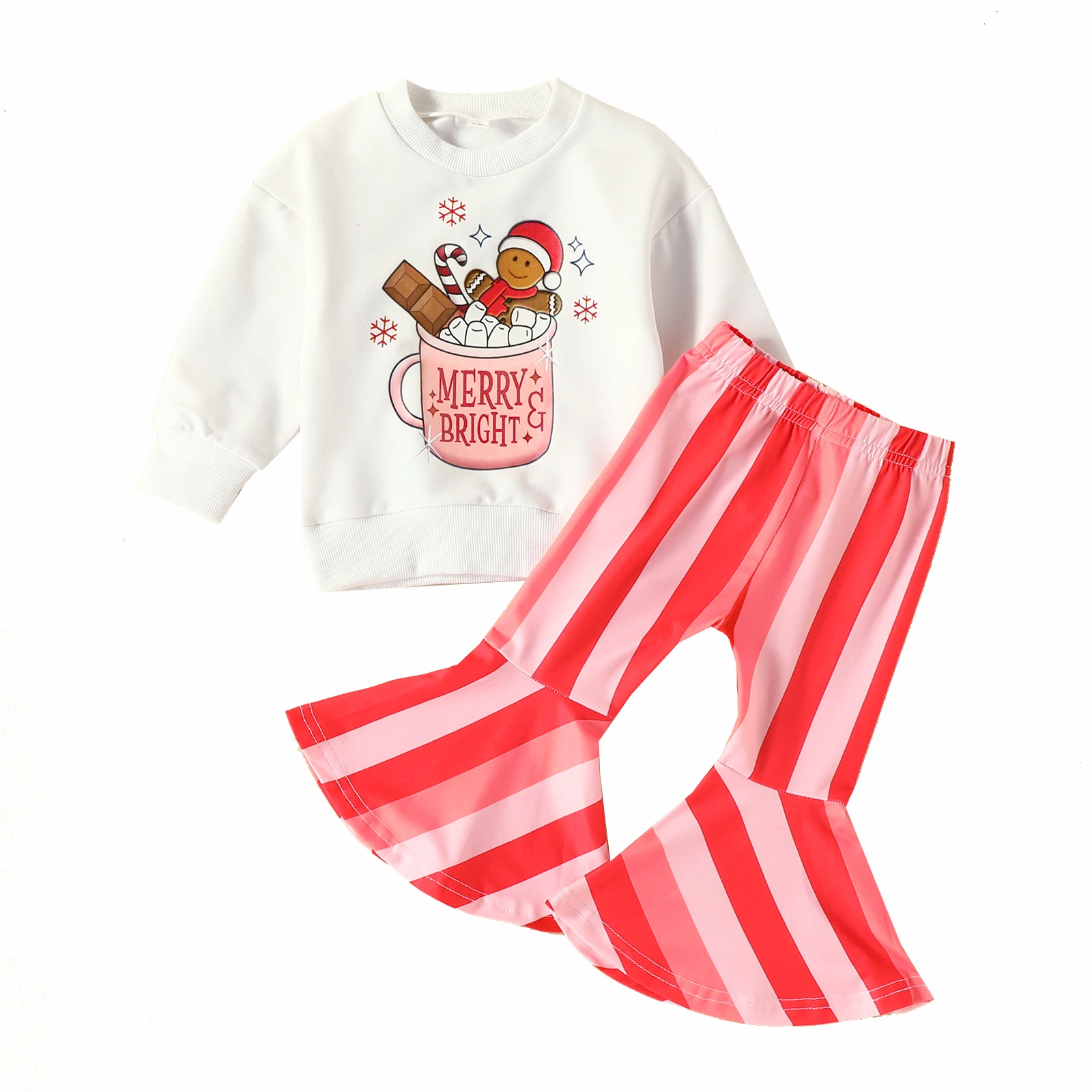 Коледни Детски Панталон за малки момичета, Hoody с дълги ръкави и принтом Дядо Коледа/Пряничного Човек и Ежедневни Разкроена Панталони, Комплект от 6 до 3 години Изображение 0
