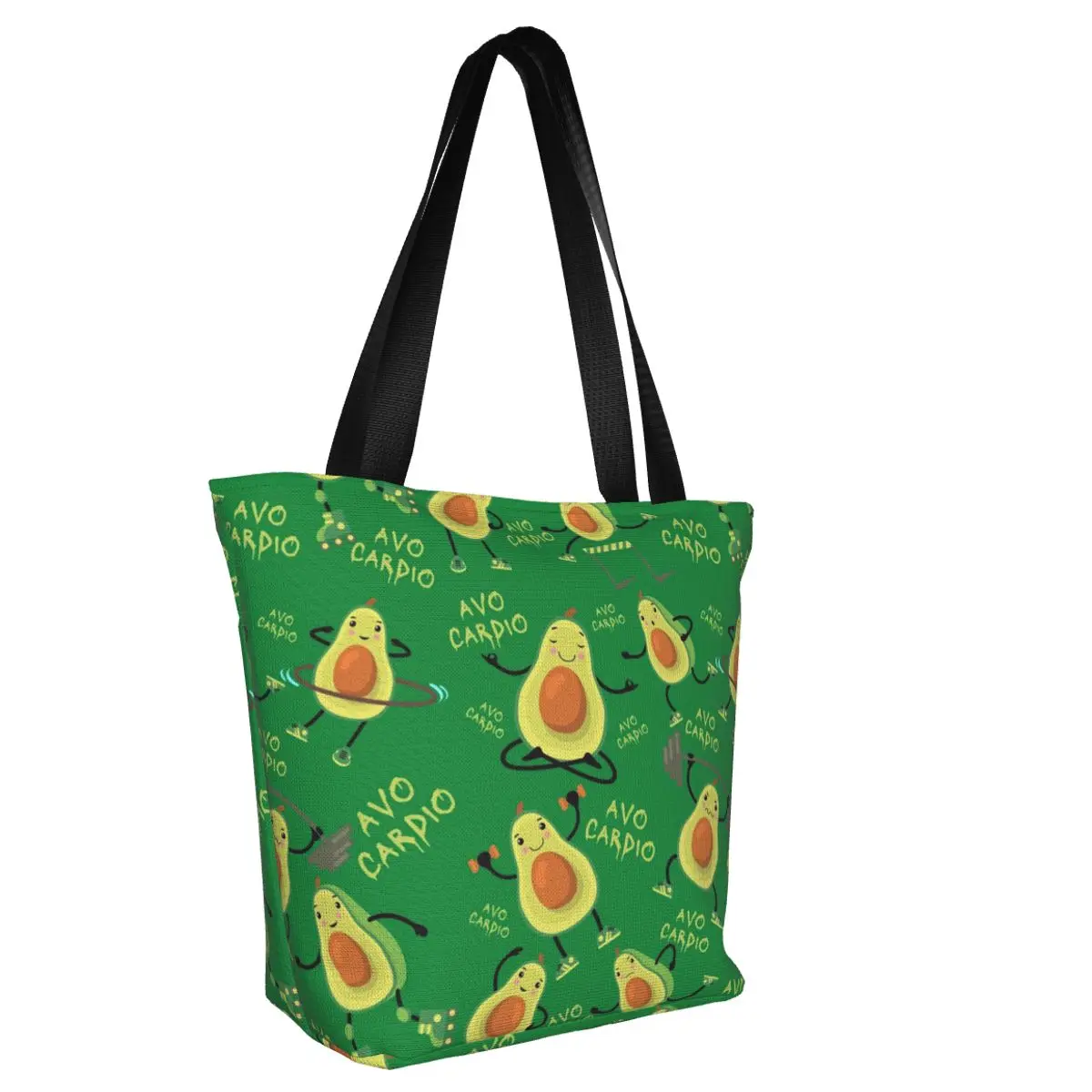 Процесът зелена Авокадо Кардио, забавно чанта за пазаруване с шарени авокадо, холщовая чанта-тоут, здрави торбички за пазаруване в магазини за хранителни стоки Изображение 1