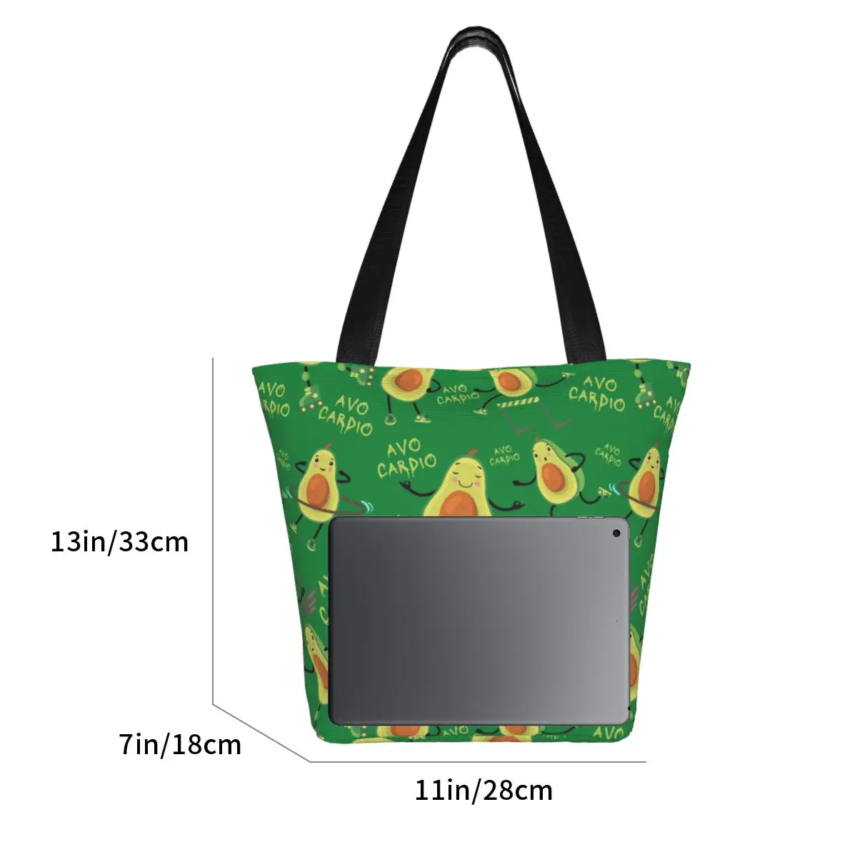 Процесът зелена Авокадо Кардио, забавно чанта за пазаруване с шарени авокадо, холщовая чанта-тоут, здрави торбички за пазаруване в магазини за хранителни стоки Изображение 3