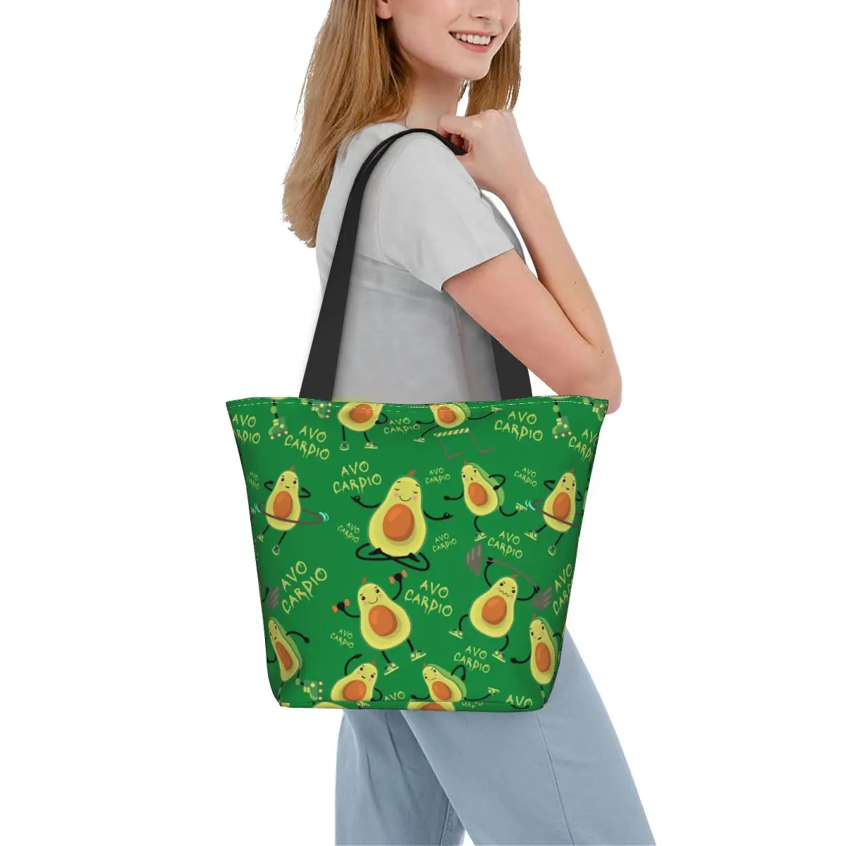 Процесът зелена Авокадо Кардио, забавно чанта за пазаруване с шарени авокадо, холщовая чанта-тоут, здрави торбички за пазаруване в магазини за хранителни стоки Изображение 5