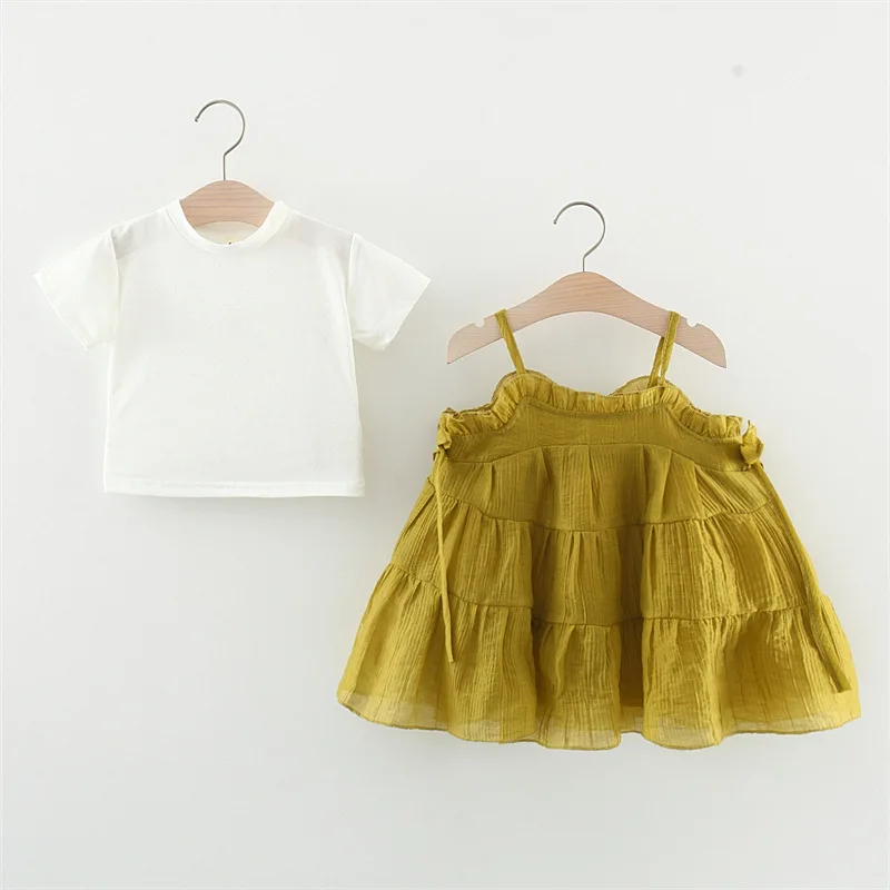 Летни дрехи от 2 теми, детски дрехи, корейската мода фланелка с къс ръкав + рокля за деца, детски рокли, бутикови дрехи за момичета BC532 Изображение 5