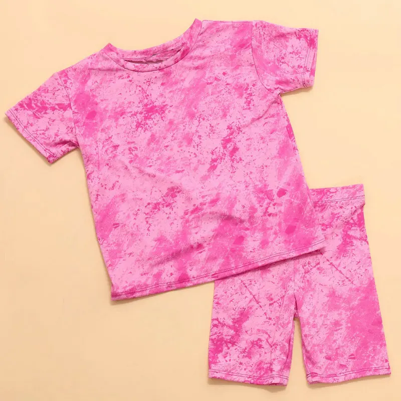 Детски летни дрехи от 1 до 8 години, комплекти шорти за момичета, розови блузи с къс ръкав, тениска + Шорти, панталони, детски ежедневни облекла за момичета Изображение 2