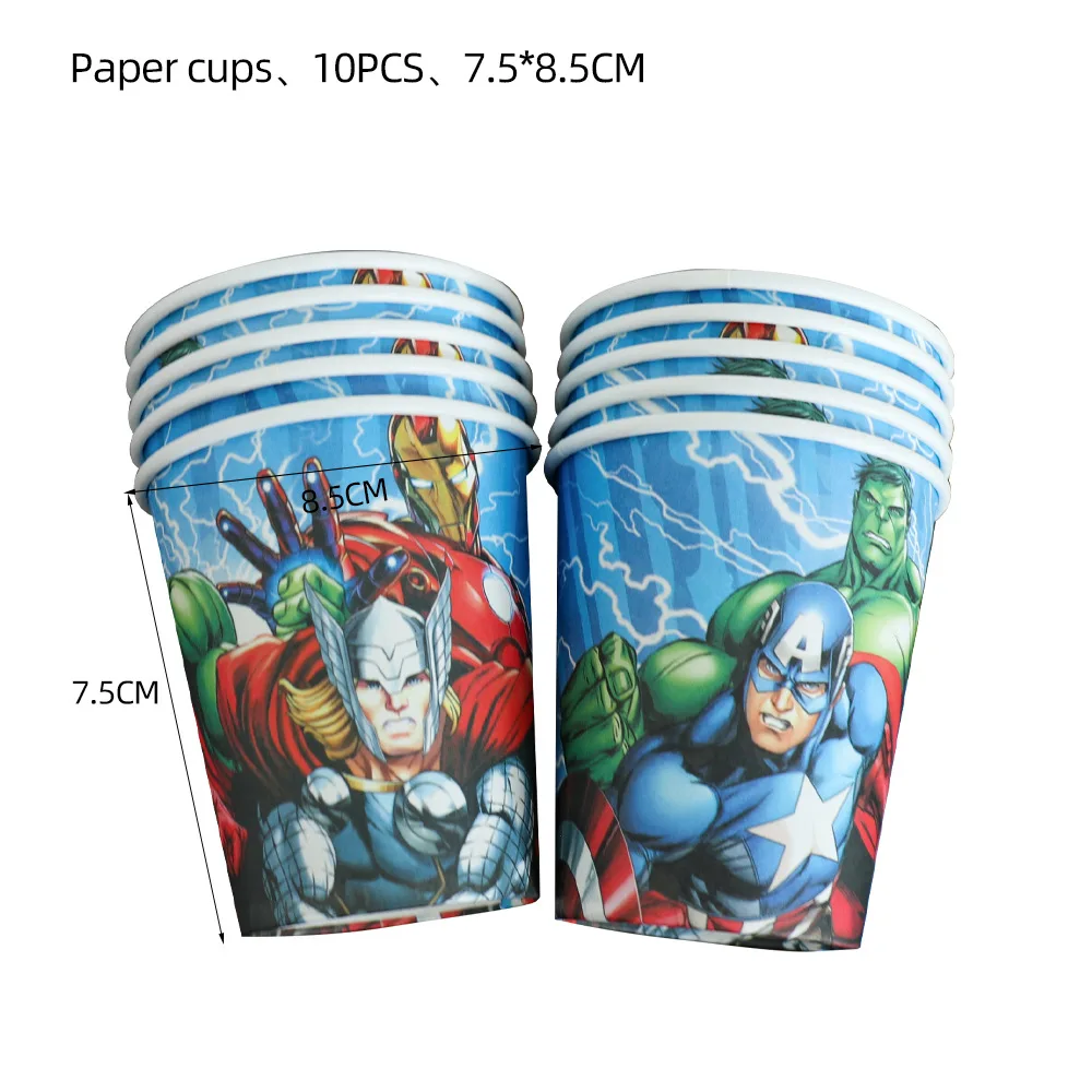 Украса тематични партита Marvel Отмъстителите Прибори за Еднократна употреба Хартиени чаши и Чинии балони за банери за детски рожден Ден Изображение 2