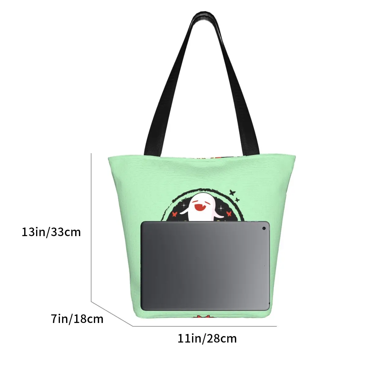 Дамски холщовая чанта-тоут през рамо с корона Hu Tao Дух, миещи чанти за пазаруване в аниме игра Genshin Impact Изображение 3