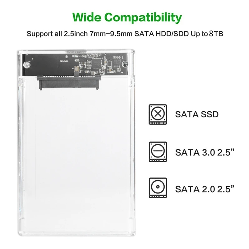 2,5-Инчов корпус на твърдия диск Сериен порт USB 3.0 Прозрачен тенис на външен твърд диск SSD Case Box 8 TB 6 gbps Изображение 4