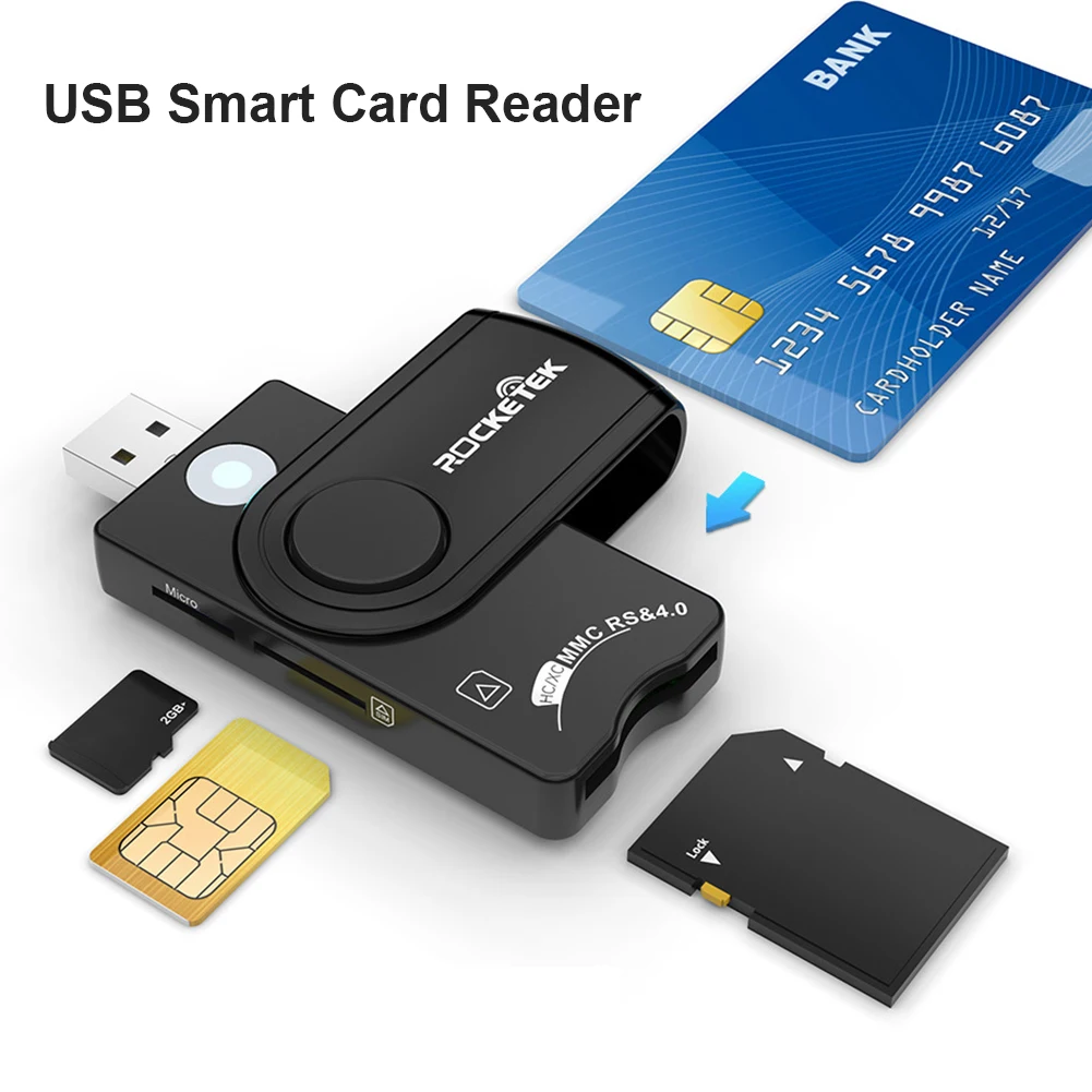 Rocketek CR310 USB 2.0 Smart Card Reader External Адаптер За Четене СИМ-Карти Памет Изображение 0