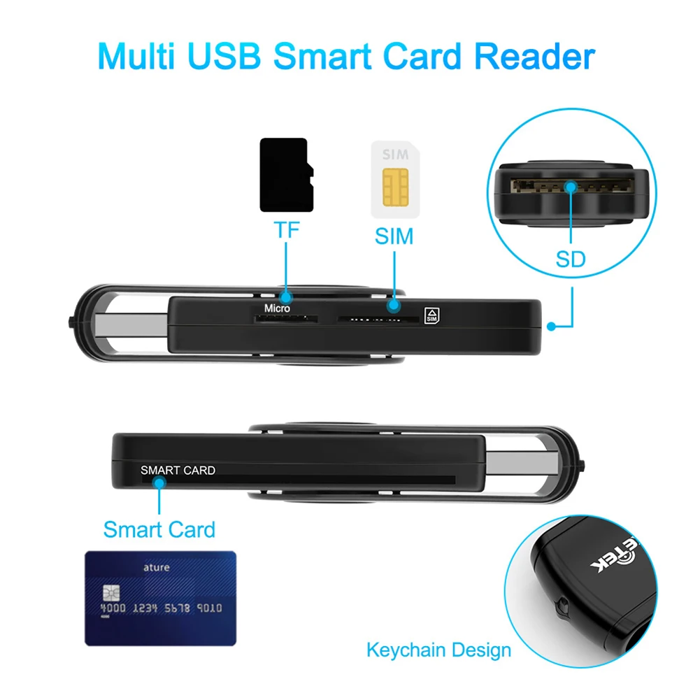 Rocketek CR310 USB 2.0 Smart Card Reader External Адаптер За Четене СИМ-Карти Памет Изображение 2