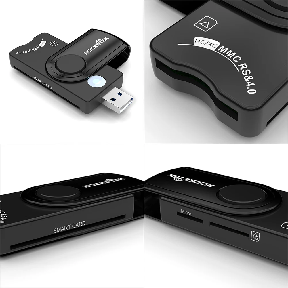 Rocketek CR310 USB 2.0 Smart Card Reader External Адаптер За Четене СИМ-Карти Памет Изображение 3