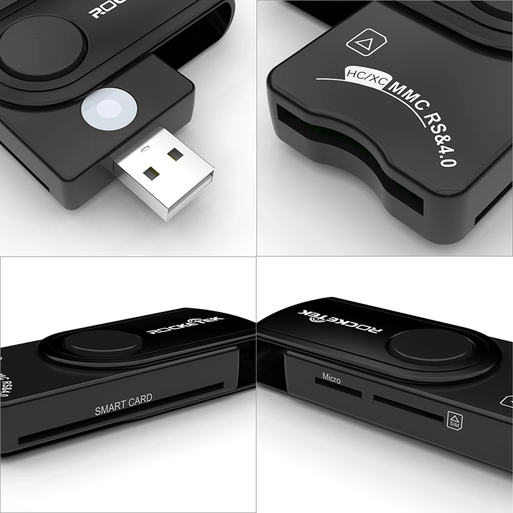 Rocketek CR310 USB 2.0 Smart Card Reader External Адаптер За Четене СИМ-Карти Памет Изображение 5