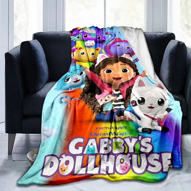Мультяшное одеало за куклена къща Габби, розово одеяло за момичета и домашни любимци, подарък за деца и възрастни, разтегателен за пътуване, Къмпинг Изображение 1