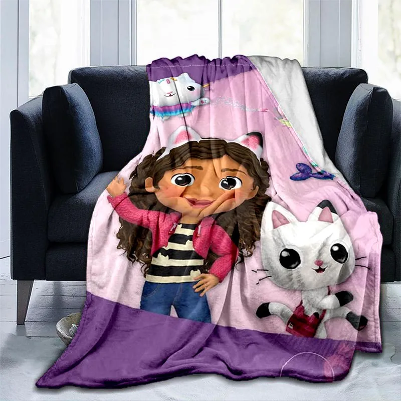Мультяшное одеало за куклена къща Габби, розово одеяло за момичета и домашни любимци, подарък за деца и възрастни, разтегателен за пътуване, Къмпинг Изображение 2