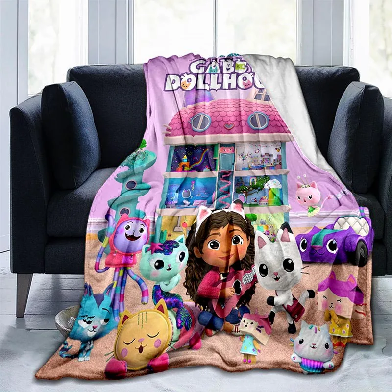 Мультяшное одеало за куклена къща Габби, розово одеяло за момичета и домашни любимци, подарък за деца и възрастни, разтегателен за пътуване, Къмпинг Изображение 3