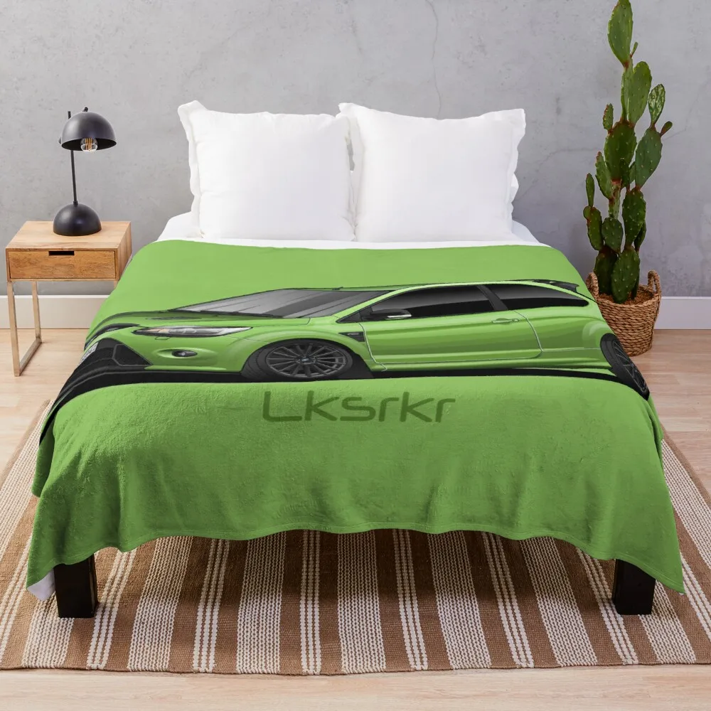 Зелено одеяло с модел на Ford Focus RS, луксозно одеяло, фланелевое топло одеяло с защита от търкалянето Изображение 0