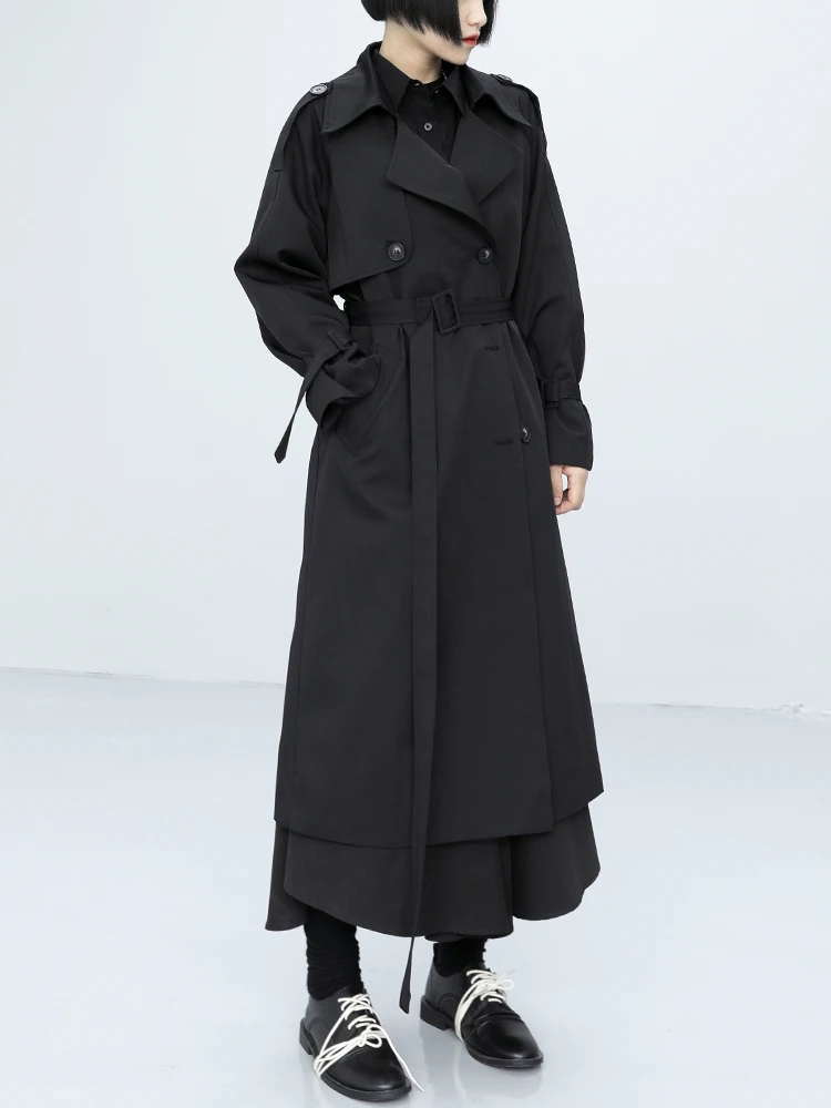Дамски дълъг ветровка 2023, есен-зима, Ново корейското модно свободно работно палто в стил ретро, дълго ежедневното палто голям размер Изображение 0