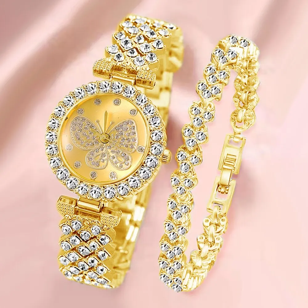 Дамски часовник с папийонка и циферблат, фирмен дизайн, дамски часовници с метална гривната, кварцов с луксозни модни часовници с диаманти Изображение 0
