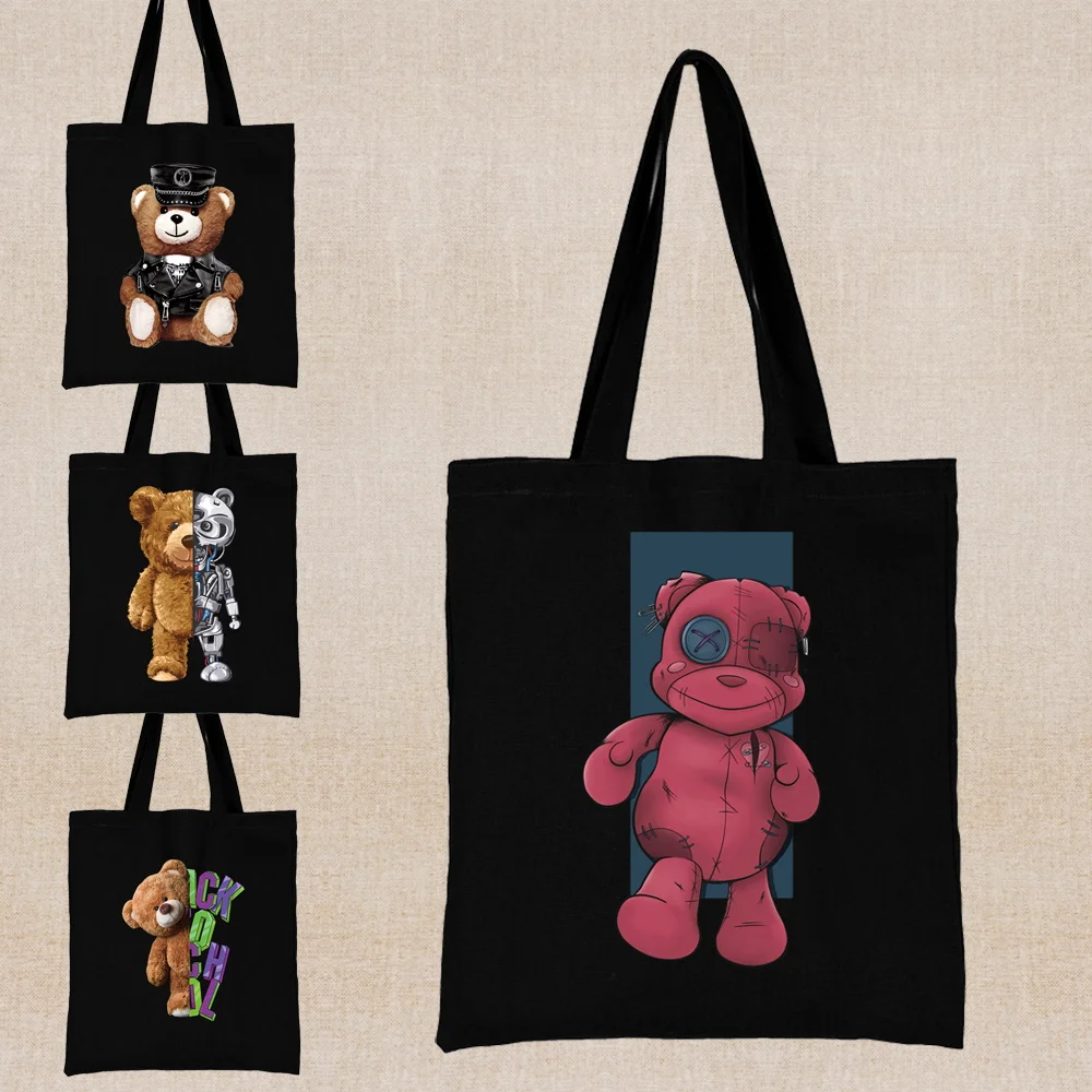 Чанта за пазаруване Kawaii Y2k с принтом мечка, сгъваема чанта за пазаруване, дамски холщовая чанта през рамо, модерна чанта, скъпа мъжка чанта за подробности Изображение 0